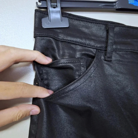 Express Black Faux Leather Wax Soft Lightweight Flare Super High Rise Jeans - Picture 7 of 14